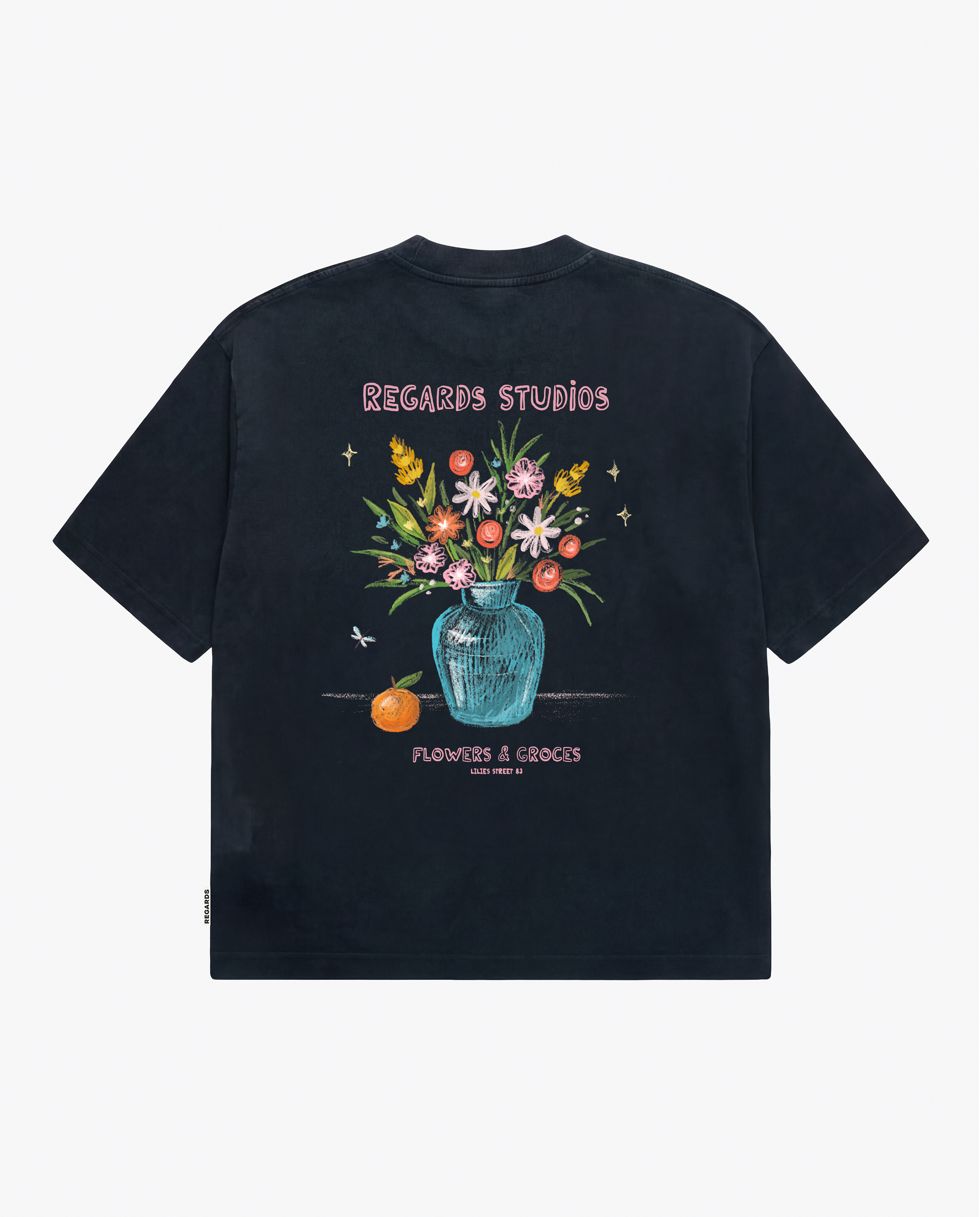 CHALK BOUQUET TEE - BLACK WASHED