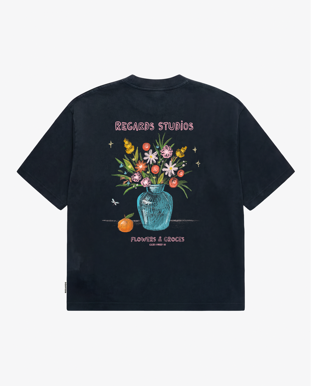 CHALK BOUQUET TEE - BLACK WASHED